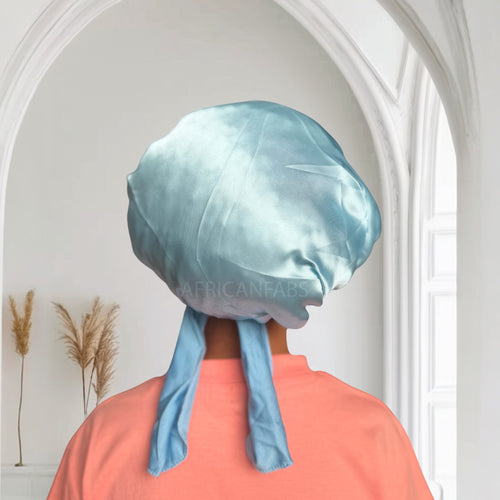 Blauw Satijnen slaapmuts met bandjes (kinderen / kindermaat 3-7 jaar) (Kinder Haar Bonnet)