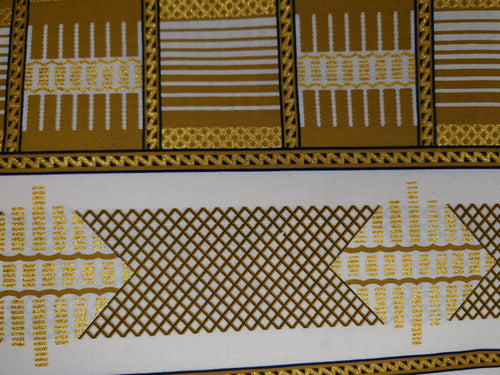 Afrikaanse stof - Exclusief versierd met glittereffecten 100% katoen - KT-3085 Kente Goud Wit
