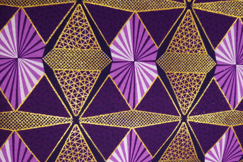 Tissu imprimé africain - Effets pailletés exclusifs 100% coton - KT-3090 Or Violet