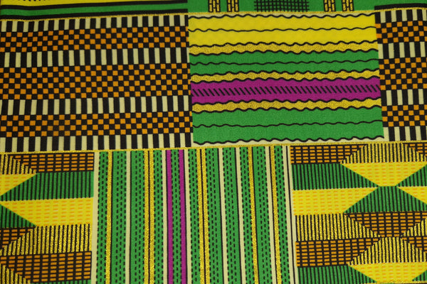 Afrikaanse stof - Exclusief versierd met glittereffecten - Poly - KT-3094 Goud Groene Kente