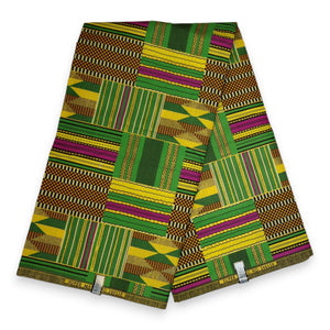 Tissu imprimé africain - Effets pailletés exclusifs - Poly - KT-3094 Or Vert Kente