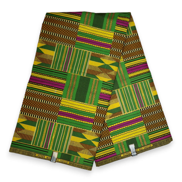 Afrikaanse stof - Exclusief versierd met glittereffecten - Poly - KT-3094 Goud Groene Kente