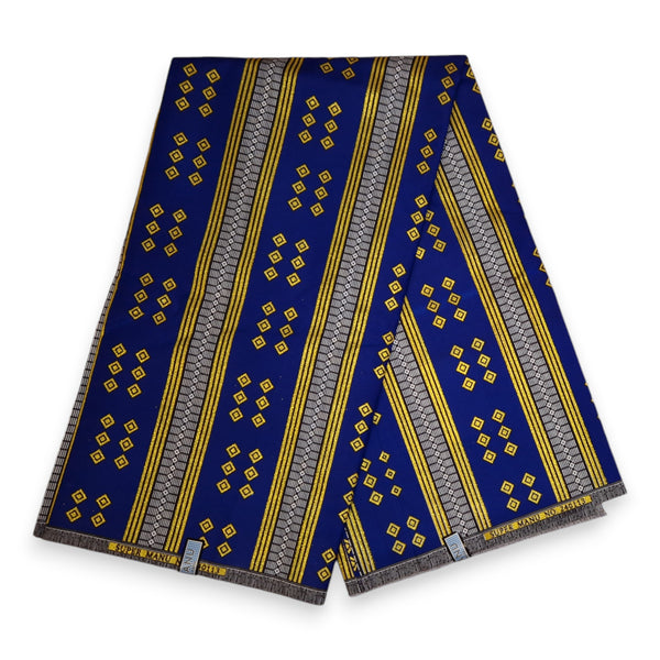 Tissu imprimé africain - Effets pailletés exclusifs - Poly - KT-3095 Or Bleu Kente