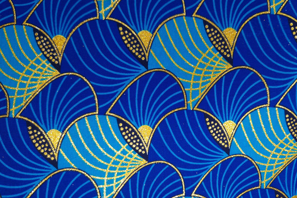 Tissu imprimé africain - Effets pailletés exclusifs 100% coton - KT-3097 Or Bleu