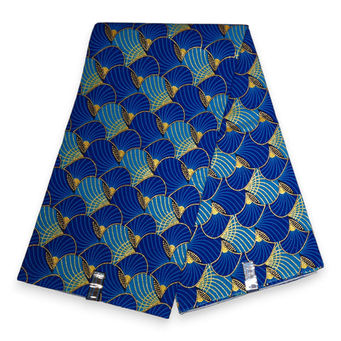 African print fabric - Exclusive Embellished Glitter effects 100% cotton - KT-3097 Gold Blue