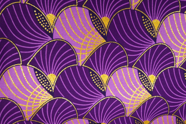 Tissu imprimé africain - Effets pailletés exclusifs 100% coton - KT-3100 Or Violet