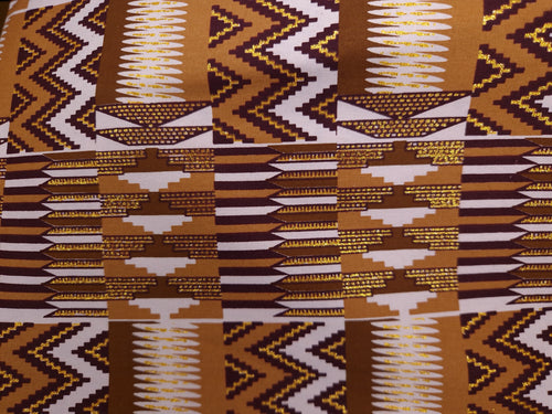 African print fabric - Exclusive Embellished Glitter effects 100% cotton - KT-3104 Kente Gold Brown Beige