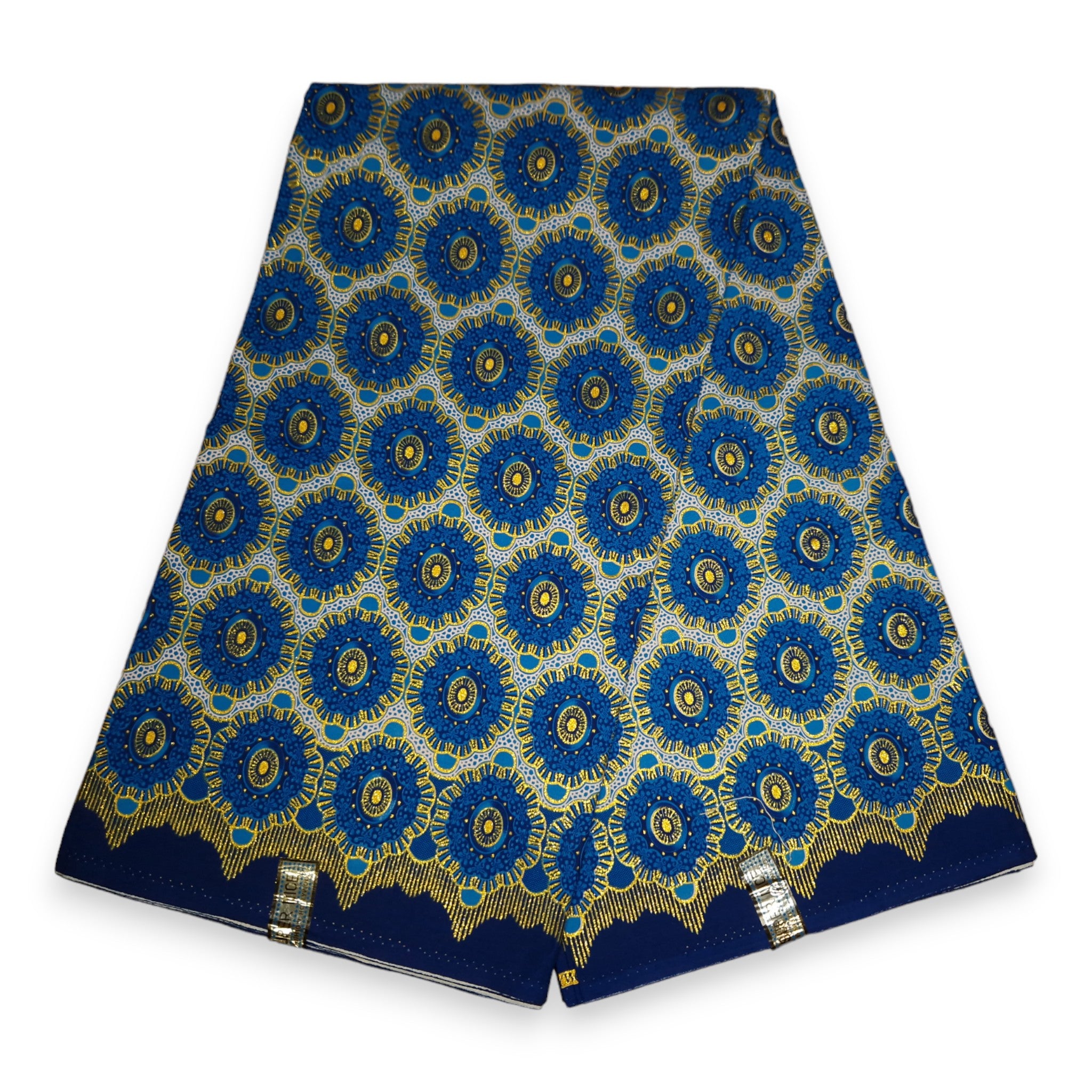 African print fabric - Exclusive Embellished Glitter effects 100% cotton - KT-3105 Gold Blue