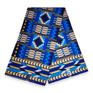 African print fabric - Exclusive Embellished Glitter effects 100% cotton - KT-3126 Kente Gold Blue