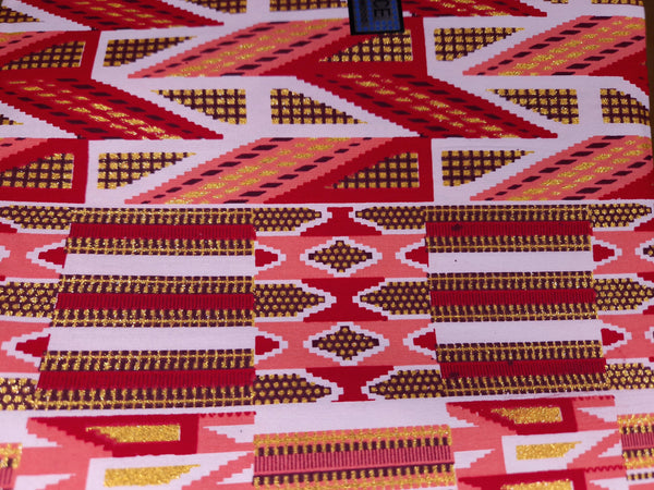 African print fabric - Exclusive Embellished Glitter effects 100% cotton - KT-3127 Kente Pink Salmon