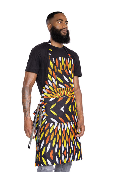 African print Apron - Black / Yellow sunburst