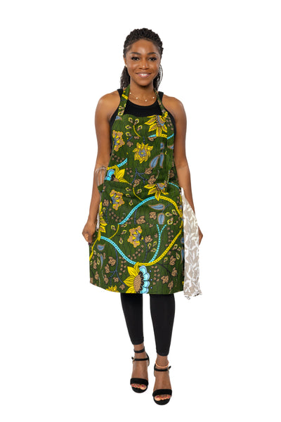 African print Apron - Green Yellow Botanical Flow