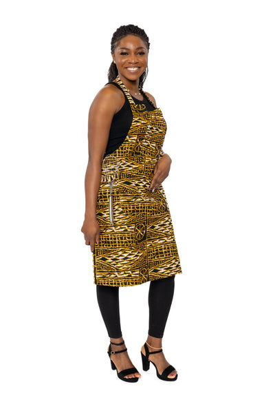 African print Apron - Yellow Black Ndop Cameroon