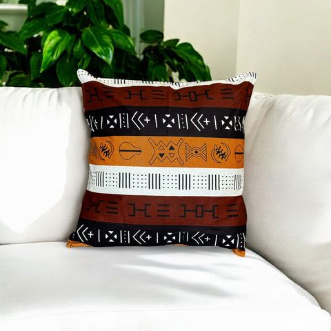 African pillow cover | Dark Brown Bogolan Symbols - Decorative pillow 45x45cm - 100% Cotton