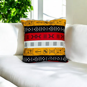 African pillow cover | Red Bogolan Symbols - Decorative pillow 45x45cm - 100% Cotton