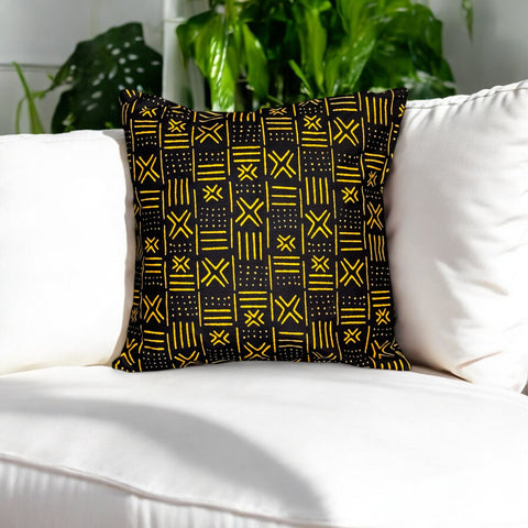 African pillow cover |Black / Yellow Bogolan - Decorative pillow 45x45cm - 100% Cotton