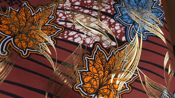 Afrikaanse stof - Bruin Goud Autumn Leaf - Special effect Brillant Platinum Edition