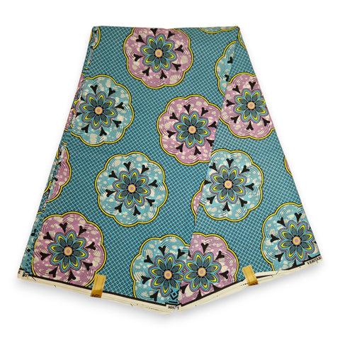 Afrikaanse stof - Blauwe Shapes - 100% katoen