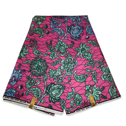 African fabric Super Wax - Pink Flowers