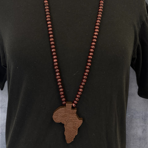 Collier de perles en bois / collier / pendentif - continent africain - Marron