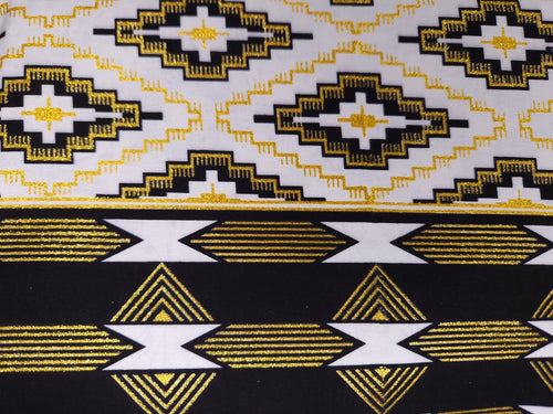 African print fabric - Exclusive Embellished Glitter effects 100% cotton - OT-3001 Kente Gold White