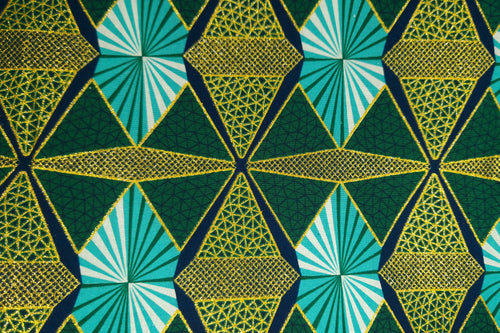 African print fabric - Exclusive Embellished Glitter effects 100% cotton - OT-3004 Gold Green