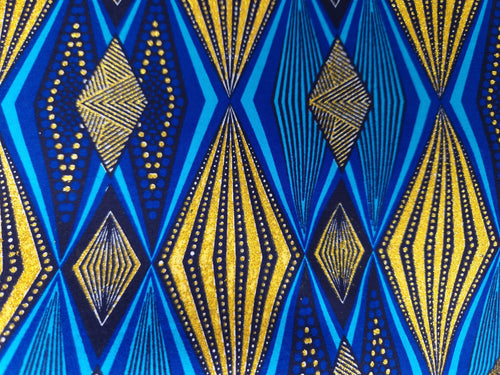 African print fabric - Exclusive Embellished Glitter effects 100% cotton - OT-3006 Gold Blue