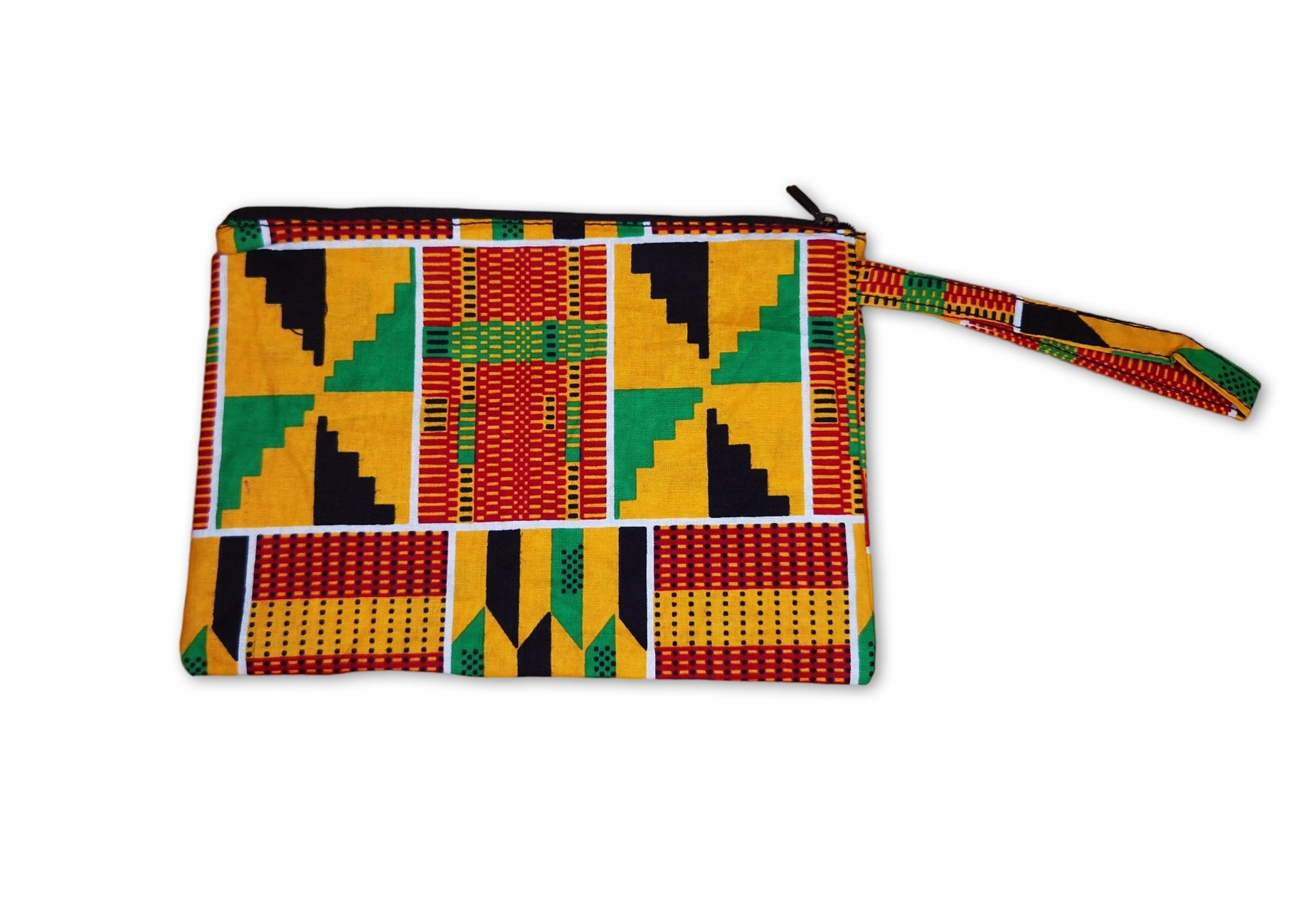 Afrikaanse wax print Make-up tasje / handtasje / etui / potloden mapje / pennentasje - Oranje / groen Kente