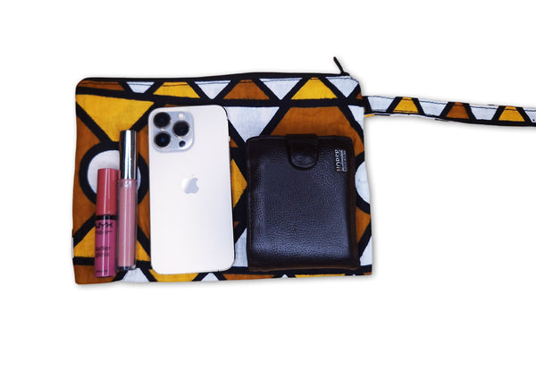 African print Makeup pouch / Pencil case / Cosmetic Bag / Coin Purse - Mustard Yellow Samakaka