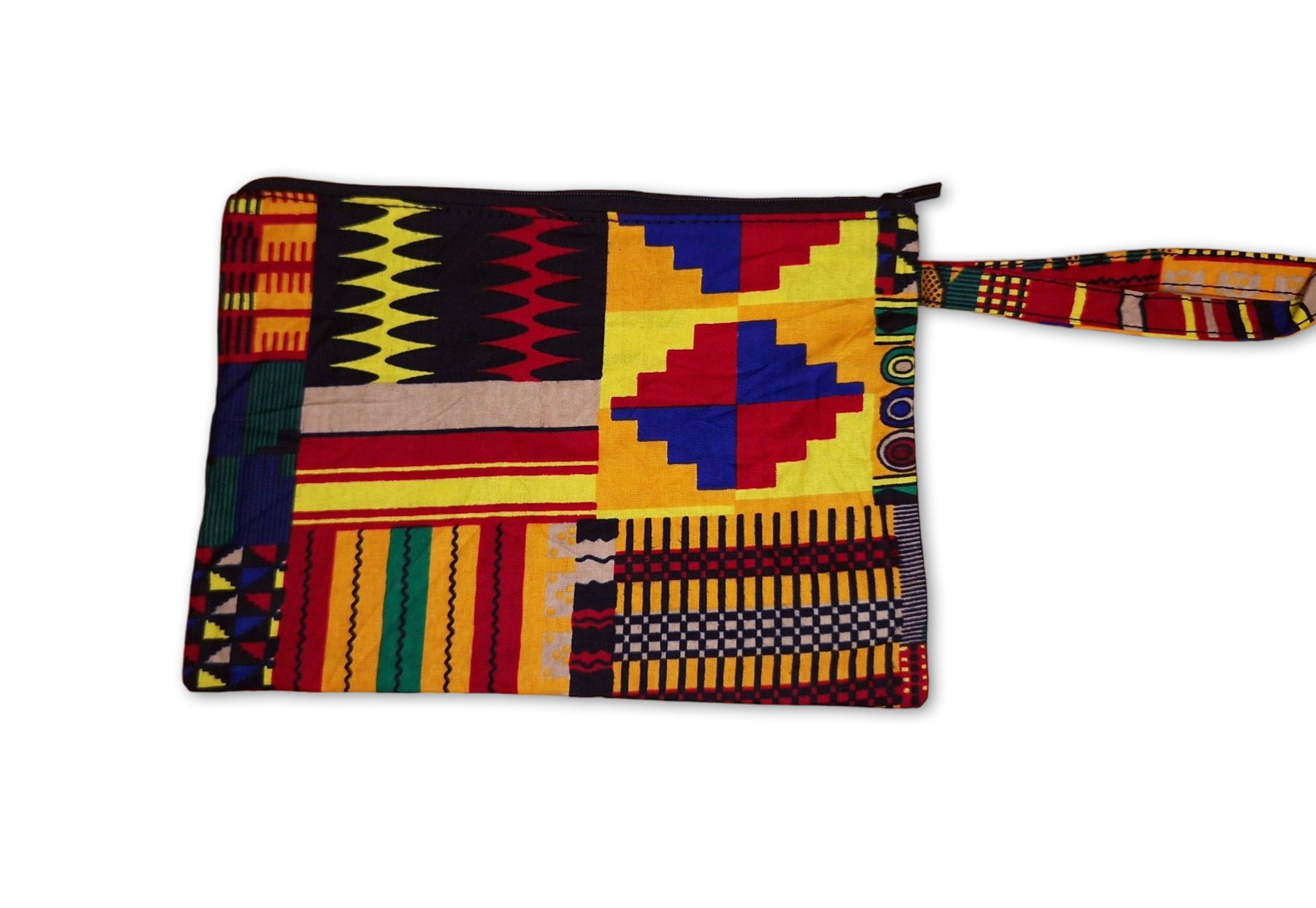 Pochettes / étuis à maquillage en imprimé africain / Trousse à crayons - Jaune / kente multicolore