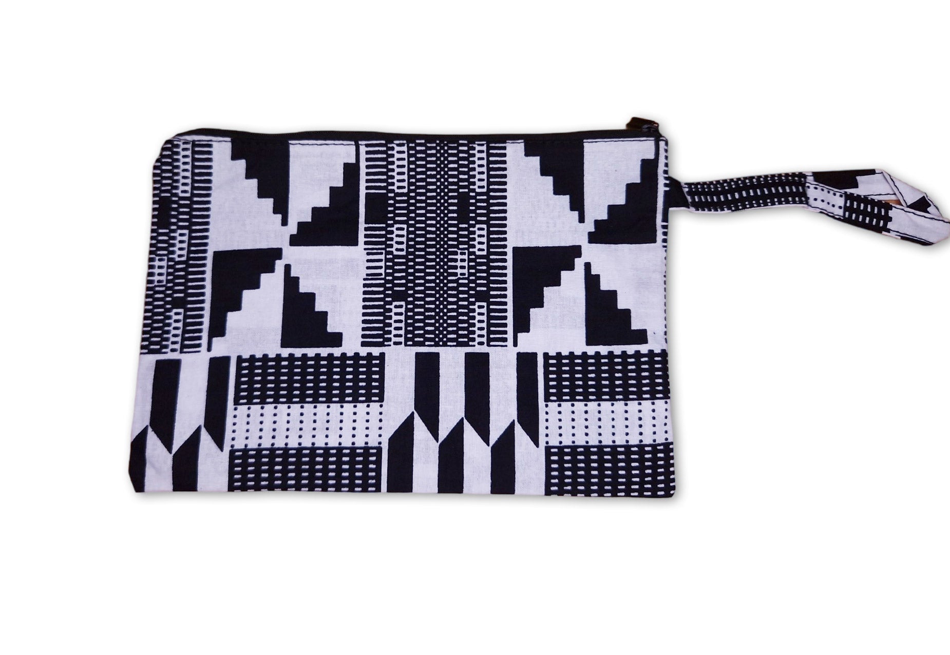 Pochettes / étuis à maquillage en imprimé africain / Trousse à crayons - Kente noir / blanc