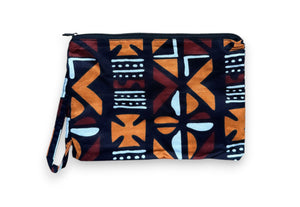 Afrikaanse wax print Make-up tasje / handtasje / etui / potloden mapje / pennentasje - Bruin Bogolan