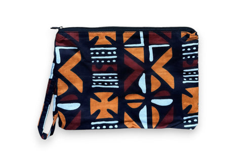 Afrikaanse wax print Make-up tasje / handtasje / etui / potloden mapje / pennentasje - Bruin Bogolan