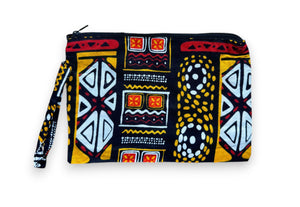 Afrikaanse wax print Make-up tasje / handtasje / etui / potloden mapje / pennentasje - Rood Geel Bogolan