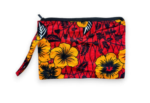 African print Makeup pouch / Pencil case / Cosmetic Bag / Coin Purse - Red Flowers