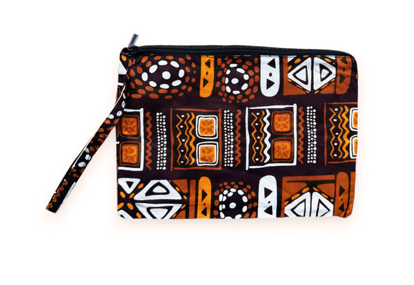 Pochettes / étuis à maquillage en imprimé africain / Trousse à crayons - Motifs marrons Bogolan