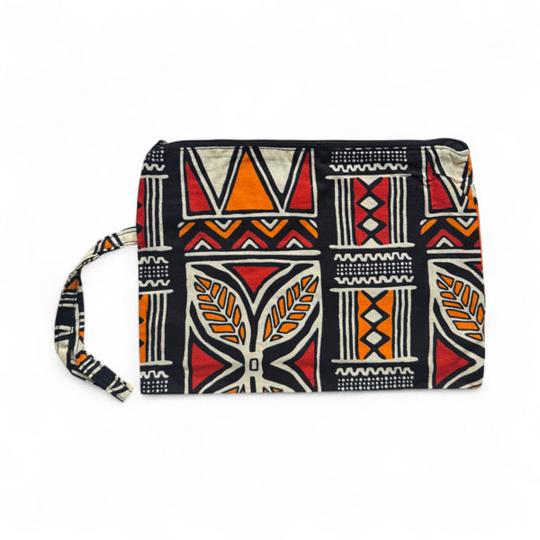 Afrikaanse wax print Make-up tasje / handtasje / etui / potloden mapje / pennentasje - Rood & Oranje Bogolan Symbolen