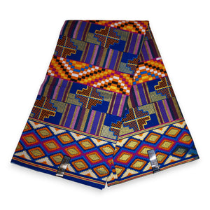 African print fabric - Exclusive Embellished Glitter effects 100% cotton - PO-5005 Kente Blue Multicolor
