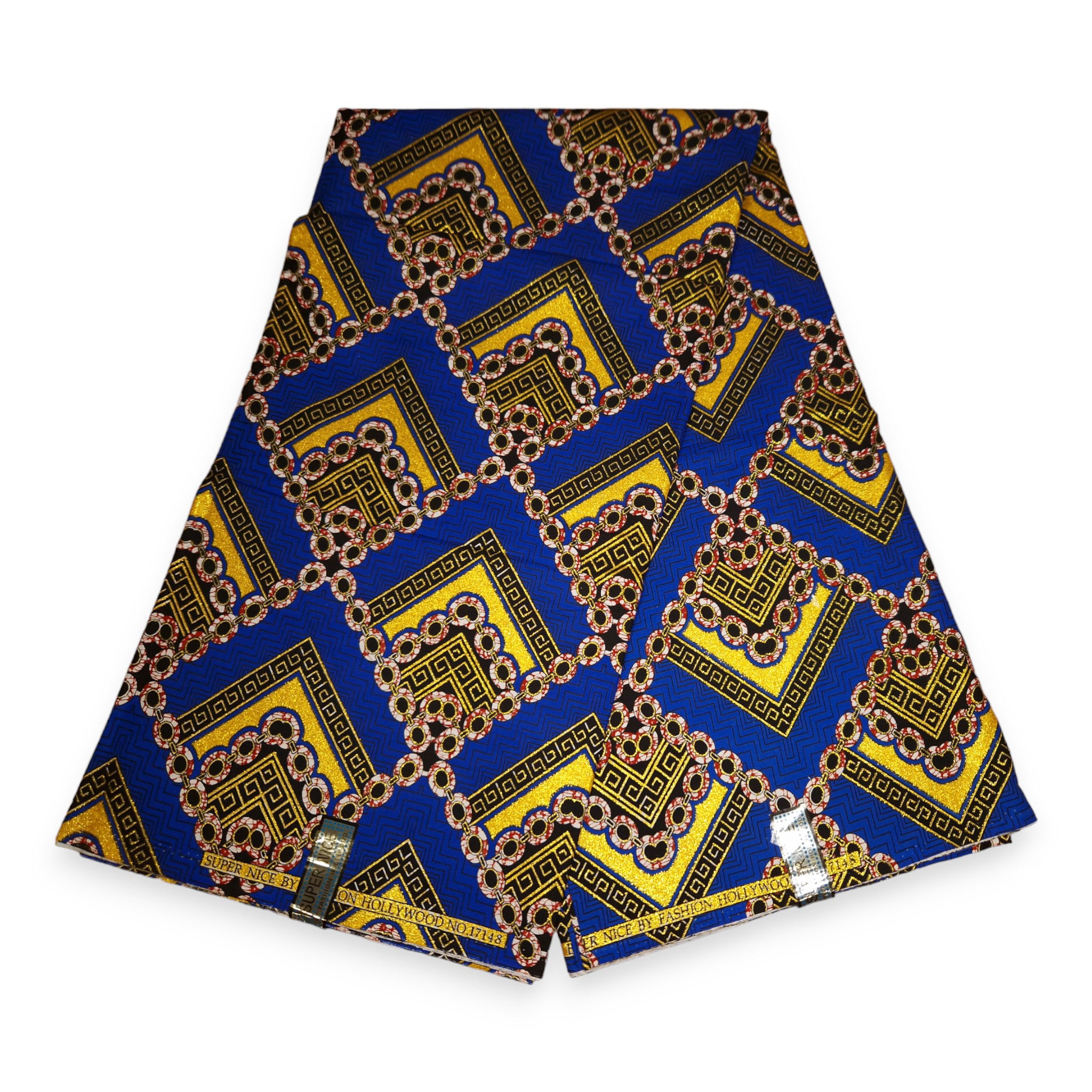 Afrikaanse stof - Exclusief versierd met glittereffecten 100% katoen - PO-5009 Goud Blauw
