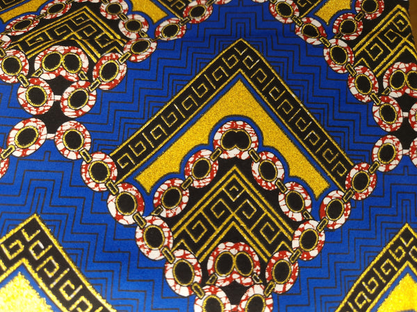 African print fabric - Exclusive Embellished Glitter effects 100% cotton - PO-5009 Gold Blue