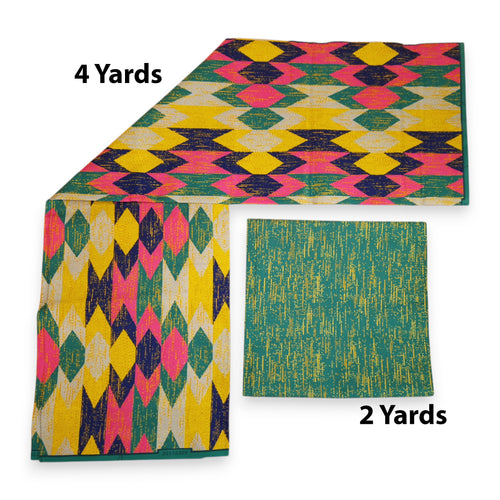 Afrikaanse stof - Two-Tone print Polycotton - 6 yard Combinatie (4+2 yard) PO-5042