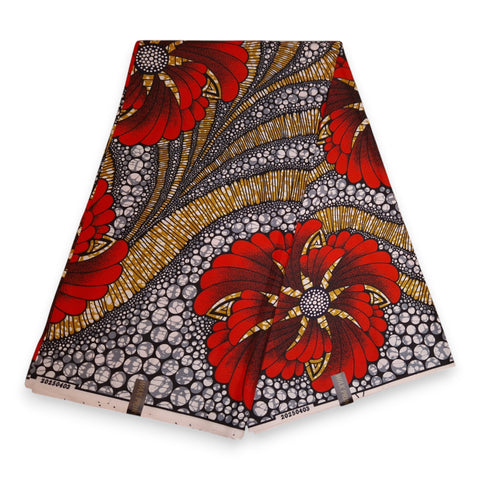 Afrikaanse stof - Rode Flower PO-5064 - Polycotton