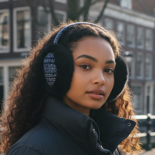 Cache-oreilles à Motifs Africains - Protège-oreilles d’Hiver Pliables - Bleu Bogolan