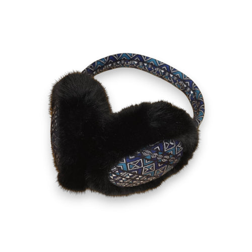 African Print Earmuffs – Foldable Winter Ear Warmers  - Blue Bogolan