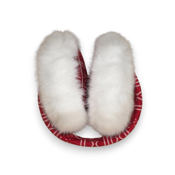 African Print Earmuffs - Foldable Winter Ear Warmers - Red White Bogolan