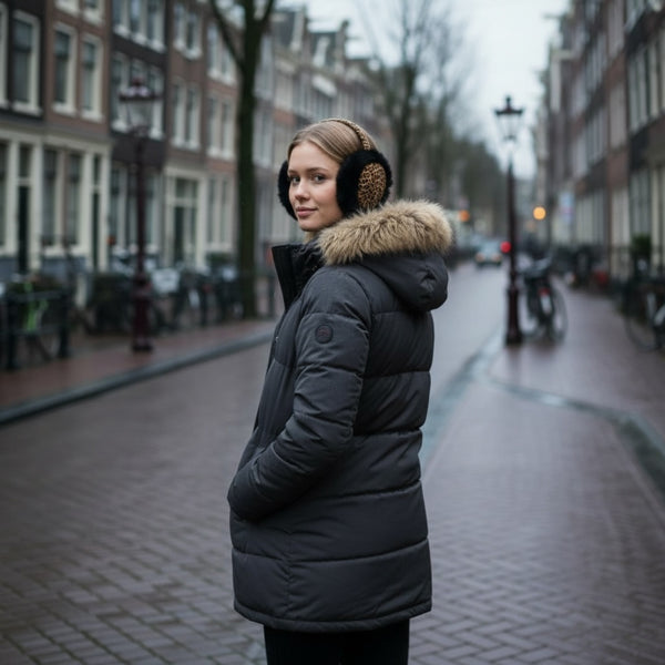 African Print Earmuffs - Foldable Winter Ear Warmers - Leopard