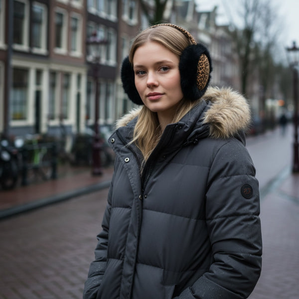 African Print Earmuffs - Foldable Winter Ear Warmers - Leopard