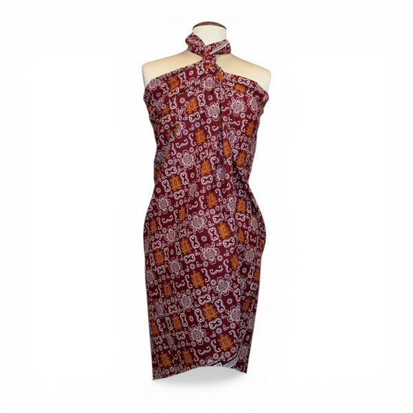 Sarong / pareo / pangi katoen - Strandkleding wikkelrok / omslagdoek / baby wrap - Bordeauxrood Oranje Bogolan iconen