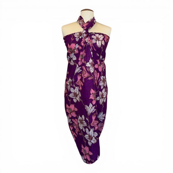 Sarong / pareo - Cotton Beachwear wrap skirt / baby carrier wrap - Purple / pink Flowers