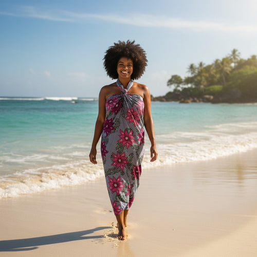 Paréo  / Sarong / Pagne - Jupe de plage en coton / écharpe de portage - Rose Flowers